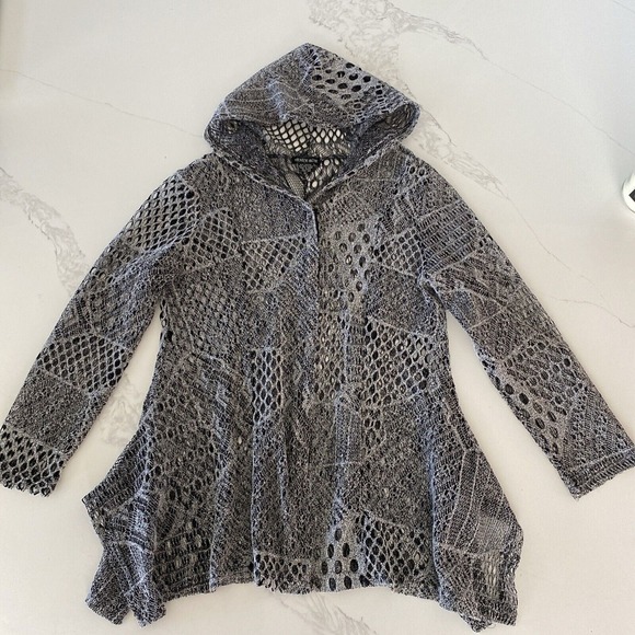 Sweaters - Venice Blue Crochet Lace Hooded Cardigan Gray‎ Free Size S/M Boho